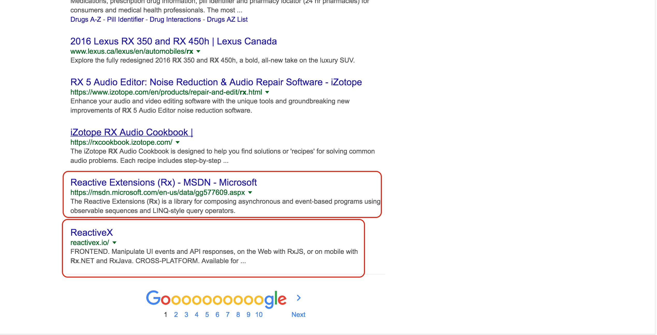Rx goolge search result