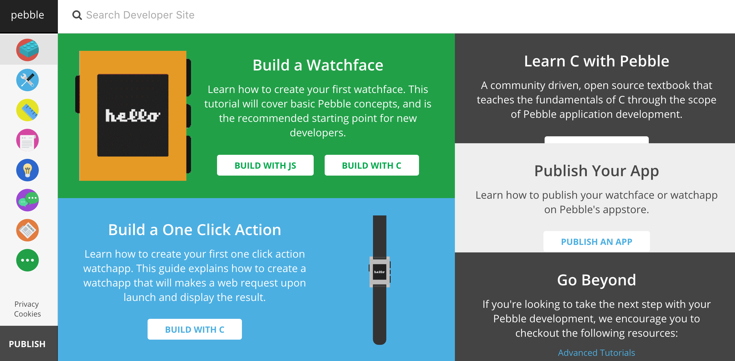 Pebble developer site